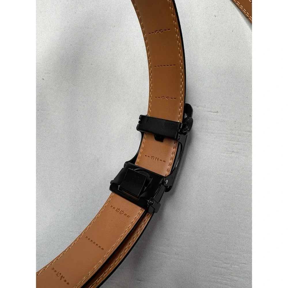 Kemisant Black Adjustable Leather Belt Size 48-56 Buckle Ratchet Dress
